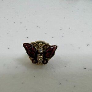 LC Liz‎ Claiborne Purple Butterfly Pin Enamel Gold Tone 3D Rhinestone